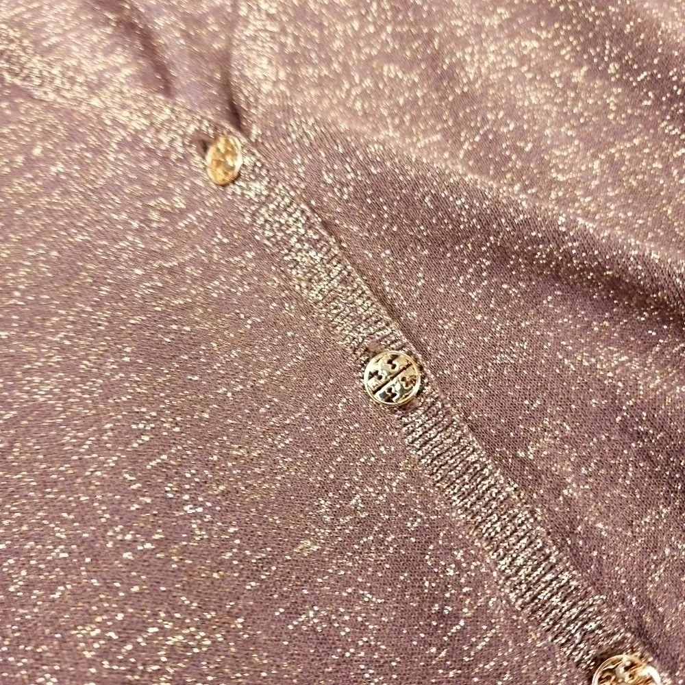 Tory Burch Brown Gold Shimmer Thin Sweater Sz S - Picture 4 of 13